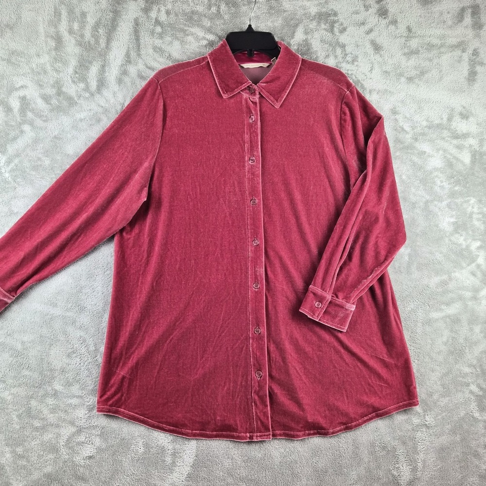 Soft Surroundings Velvet Boyfriend Tunic Shirt Women XLP Petite Red Stretch Soft